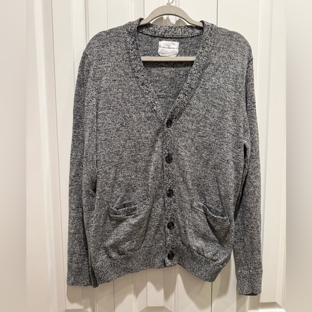 Your Neighbors Cardigan Lg Grey Cotton V-neck Cozy Preppy Academia grandpa